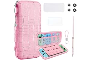 JYPS Funda Compatible con Nintendo Switch OLED, 10 en 1 Funda de Transporte Estuche Switch, Bolsa Protectora Rígida de Viaje para Accesorios y Consola, Regalos para niñas(Rosa)