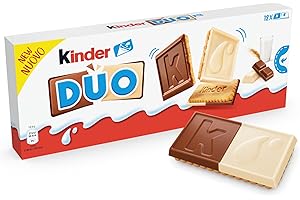 Kinder Duo, 12 Biscotti Bigusto Ricoperti di Cioccolato al Latte Kinder e Cioccolato Bianco, Senza Coloranti e Conservanti, Confezione da 150 Gr