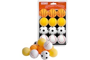 ‎GEWO GEWO Sports-Mix Table Tennis Balls - Plastic Table Tennis Balls 40+ in Sport Design - 12 Colourful, High-Quality Ping Pong Balls - Various Designs, 40+ mm Diameter