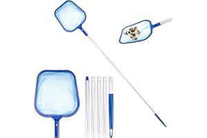 Toptime Pool Kescher, 157 cm Poolreiniger Pool Skimmer, 30 cm Langes Pool Netz mit 5 Abnehmbaren Aluminiumstäben von 25 cm Länge, Pool Sieb Kescher Fein für Schwimmbecken, Teiche, Pools, Spas