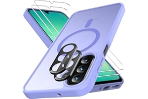 Ezanmull für Samsung Galaxy A26 5G Hülle Magnetisch Stoßfest, 2 Glas Bildschirm Schutzfolie + 2 Kamera Objektiv Schutzfolie, Transparente Anti-Fingerabdruck Hülle für Galaxy A26 5G (Hellviolett)