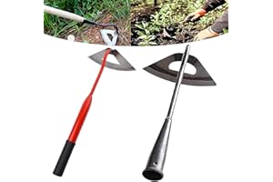 HICAS Gartenhacke mit Stiel,Handheld Ganzstahl Gehärtete Hohlhacke,Garden Helper Unkrauthacke zum Gemüseanbau,Unkrautjäten und Bodenlockerung Silber+ Rot
