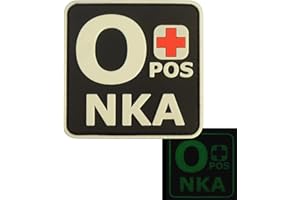 LEGEEON Glow Dark OPOS O+ NKA Blood Type No Known Allergies Tactical Morale PVC Rubber Touch Fastener Patch
