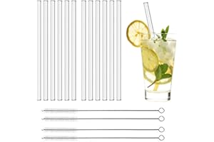 YIWONFU 12 pezzi Riutilizzabili Cannucce 21.5cm Trasparente Cannucce Vetro Lunghe Cannuccia Vetro Lavabili con 4 Spazzole per Tè Al Latte, Succhi, Cocktail, Frullati