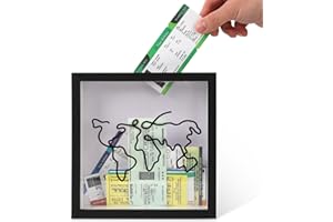 NQEUEPN Caja de Archivo de Aventura, Caja Sombra Viaje Acrílica Impresa Patrón Mapa Caja Sombra de Recuerdo Viaje Marco de Caja de Memoria de Madera Colgante para Boletos, Fotos, Sellos (Negro)