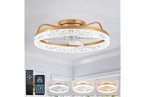 YUNLONG Ventilador de Techo con Luz y Mando a Distancia Silencioso dc Lampara Ventilador Sin Aspas Cristal Ventiladores Techo Modernos con Temporizador Regulable 6 Velocidades para Dormitorio,Dorado