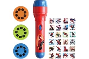 FAMILIO Spiderman Torche projecteur pour Enfants Super-héros projecteur Torche Diapositive projecteur Torches avec 24 Motifs Spiderman Enfant Bonne Nuit Histoire Jouets Apprentissage éducatif Outils