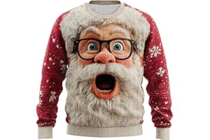 BASTWAHL 2025 Pull de Noel Homme Femme - Sweat-Shirt en tricot Noël Impression Moche Col Rond Jumper Tops À Manches Longues Pullover T-Shirt Créatif de Mode Funny Grande Taille Hauts sans Capuche Sweatshirts