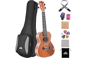 EASTROCK Ukulele concerto per principianti Kit per ukulele in legno sapele da 23 pollici con borsa addensata, accordatore, cinturino, corda di carbonio, set di panno per la pulizia