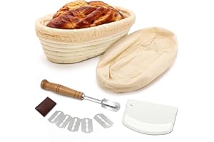 DONJIM Cesta de Fermentación para Pan, 25cm Banneton Ovalada, Ratán Natural Cesta Pan, Banetones para Pan, Cesta de Pruebas para Pan y Masa de Pastelería