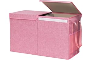BinWhiz 66 x 33 x 43 cm Large Toy Chest Storage Organizer Box with Lid, Collapsible Fabric Box Container Bin for Home, Nursery, Playroom Boys Girls Toys Organizing, Pink