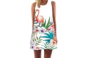 Ocean Plus Mujer Vintage Vestido Sin Mangas Cuello Redondo Vestido de Playa Vestido de Tirantes Camisetas Camisa Corta Vestido de Blusa