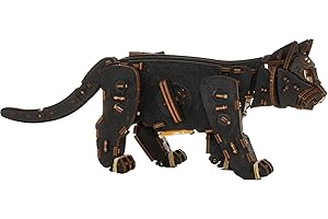 EWA Eco-Wood-Art Black Kitten Mechanischer Holzbausatz eines Kätzchens mit Federmotor, erhältlich in 3 Farbvarianten: Naturholz, Schwarz, Ingwer