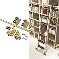 ZXFDM 3.3ft-20ft Gold Sliding Ladder Track Hardware Kit, Round Track/Rail + Extension Accessories, For Home/Indoor/Loft