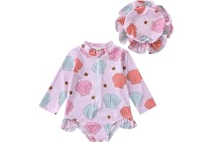 MoccyBabeLee Baby Girl Swimsuit Swimming Costume Long Sleeve One Piece Swimwear Zip Rash Guard Wetsuit Swimming Bathing Beachwear