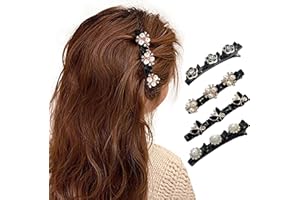 Hanaoops 4Pcs Braided Hair Clips for Women Multi Clip Hair Barrette Sparkling Crystal Stone Hairpin with Rhinestone and Pearl Duckbill Clips Hair Accessories for Styling Sectioning (B)