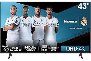 Hisense 43A6N - UHD 4K,VIDAA Smart TV, 43 Pulgadas, Dolby Vision, Modo Juego Plus, DTS Virtual X, Control por Voz televisor, Doble Control de Volumen, Auto ordenación Canales TDT (Nuevo 2024)