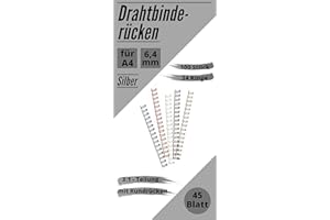 MK MARC KINDERMANN PREMIUM Drahtbinderücken, 100 Stück, DIN A4, silber, 34 Ringe, 3:1 Teilung, (6,4 mm (45 Blatt))