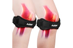 Achiou Lot de 2 sangles de genou pour douleurs au genou, genouillère réglable, tendon rotulien pour la course, la gym, la randonnée, l'haltérophilie, les douleurs articulaires