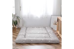 MAXYOYO Colchón japonés de suelo, colchón de futón, tapete de tatami grueso, plegable, enrollable, colchón para dormitorio, tumbona de suelo, almohada (constelación, individual)