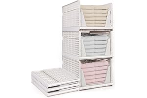HOTOOLME Extra Large Stackable Storage Box Set, Plastic Wardrobe Shelves Closet Organiser Box, Clothes Organizer Shelf Basket for Home Laundry