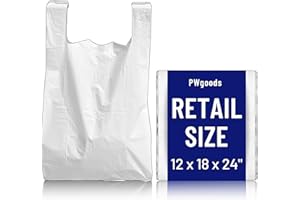 PWGOODS Plastic Carrier Bags White - Standard Retail Size 12x18x24", 100 Pack, Medium Duty Large Carrier Bag with Handles, Groceries Retail Shopping Takeaway Bin