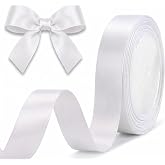 OWill White Satin Ribbon, Double Sided, DIY Sewing Projects, Party Balloons and Hair Bows