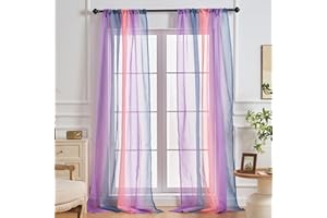 NETMEO Window See-Through Curtains, 2 Panel Translucent Rainbow Sheer Curtains, Light Filtering Curtains For Bedroom Living Room, Girls, Kids Theme Room (Gray Pink Purple, W52×L96×2P)