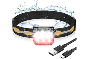 EOIWUY Linterna Frontal LED Recargable, Linterna Cabeza Impermeable IP65, 6 Modos Luz con Luz Rojo & 36H de Funcionamiento, Super Brillante 350LM Luz Frontal Ultraligera para Correr