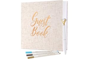 TPUDN Wedding Guest Book with Thick 120gsm paper, Cotton and Linen Hardcover Funeral Memory Book with Gold Engraving, Guest Book for Funeral, Wedding, Christening, Baby Shower or Birthday, 112 Pages