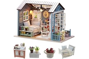 CUTE-Eyfud DIY Miniature Dollhouse Kit for Adults (14+), 1:24 Wooden Mini House with LED Lights & Music, Tiny Doll House Craft Kit, Creative Birthday Gift for Girls & Women (Forest Blue Moments)