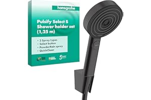 hansgrohe Pulsify Select S - Duschset mit Duschkopf (3 Strahlarten inkl. PowderRain), Duschschlauch (1,25 m) und Duschkopfhalterung, Mattschwarz, 24302670