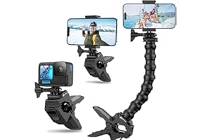 MIPREMIUM Jaws Flex Clamp Mount with Adjustable Gooseneck for with 4-7'' Smartphone, GoPro Hero 13 12 11, 10, 9, 8, 7, 6, 5, 4, Session 3+, 3, 2, 1 Max, Hero (2018) Fusion, DJI Osmo Cameras