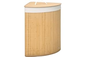 HOMCOM Cesto para Ropa Sucia de Bambú Capacidad de 55L Cesta para la Colada en Forma de Abanico con Tapa y Bolsa Extraíble 38x38x57 cm Natural