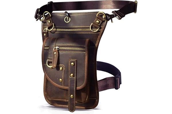 Le'aokuu Sacs pour de Jambe en Cuir Véritable Hommes Messager Sac à bandoulière Sacs à la Taille Sports Randonnée Sac De Cuisse (2141 A Marron)