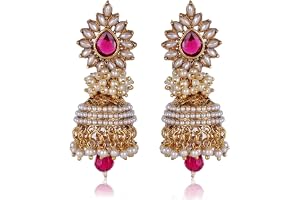 Shining Diva Pink White Pearl Traditional Jhumki Earrings For Women (Pink) (sd6579er)