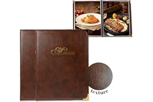GlimVilo Lot de 2 Porte-Menus A4 – Simili Cuir Écologique – 14 Vues Ajustables – Brun Café – Couverture de Menu Raffinée et Solide pour Restaurants, Cafés, Bars, Hôtels