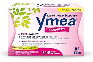 Ymea Silhouette - Complément Alimentaire ménopause - actifs végétaux, vitamines et minéraux - contrôle des bouffées de chaleur1 et de la silhouette2 - 64 gélules - 1 mois