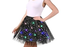 WISHSTAR Tüllrock Damen, 45cm Sterne Pailletten Tanzkleid, Dehnbaren Minirock Mit LED Lichter, Erwachsene Tütü Rock Ballettrock für Fasching Halloween Karneval Party, Ballett Tanzen Dress für Teenager