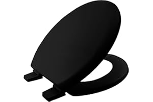 BEMIS Chicago Ultra-Fix Black Toilet Seat. Wooden Toilet Seat with Water Based Paint for Easy Clean. Non Slip Toilet Seat with Adjustable Plastic Hinges, Universal & Easy Installation, Black