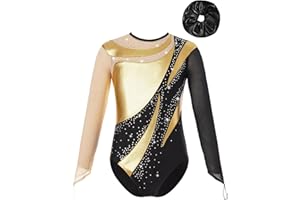 inhzoy Body Ginnastica Artistica Bambina Manica Lunga Balletto Leotards da Danza Classica con Strass Abito da Pattinaggio Artistico Body da Ginnastica Ritmica Performance