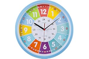 HOSPAOP Orologio Da Parete Silenzioso per Bambini, Orologio Didattico Colorato Senza Ticchettio, Ideale per Ragazzi e Ragazze, Camera dei Bambini, Camera da Letto, Cucina, Soggiorno, Scuola - 25 cm