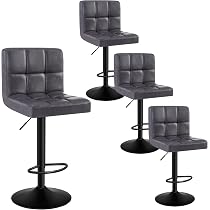 Tabouret De Bar Avec Dossier - Lot De 4 - Similicuir - Hauteur Réglable 62-84 Cm - Pieds Noirs Métal