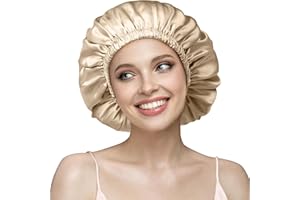 Umisleep Gorro de Seda para Dormir 22 Momme, Gorro de Noche 100% Seda de Morera, Transpirable y Ajustable, Certificado Oeko,Tex® Standard 100, Ideal para el Cuidado del Cabello, Champagne