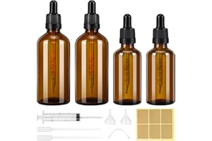 Farnirvana 4 Stück Pipettenflasche, 50ml 100ml Apothekerflasche Braunglasflasche mit Pipette Tropfflasche und Etikett, Glasflaschen für Ätherische Öle Parfümöle Aromatherapie