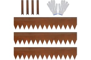 JonesHouseDeco Bordi per prato 20 cm di altezza 3 pezzi Bordi per paesaggi in acciaio pre-arrugginito facile da piegare per decorazioni in corten (lunghezza totale 3m) -4 clip e guanti inclusi K649A02