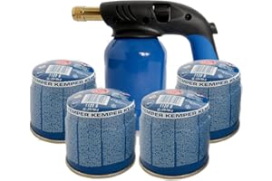Lampada Per Saldare Cannello Accendi Fuoco Kemper + 4 Bombole Gas Butano Sicuro