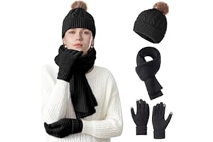 NHTJTHE Cuffia, sciarpa e set di guanti, guanti touchscreen, cappello caldo da uomo, 3 in 1, guanto lavorato a maglia, sciarpa lunga, in lana ispessita e morbida