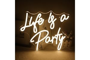 INEONLIFE Life is a Party Carteles de Neón Blanco LED Luces de Neón Letras Cartel de Neón Cartel Luminoso para Dormitorio, Fiesta, Decoración de Pared, Regalos Alimentación USB