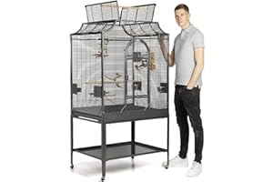 Montana Cages | Premium Vogelkäfig Madeira III großer Vogelkäfig für Sittiche, inkl. Anflugklappe, Freisitz, 4 Edelstahlnäpfe, AVILON Pulverbeschichtung, Antik Edition, ca. 90 x 70 x 170cm